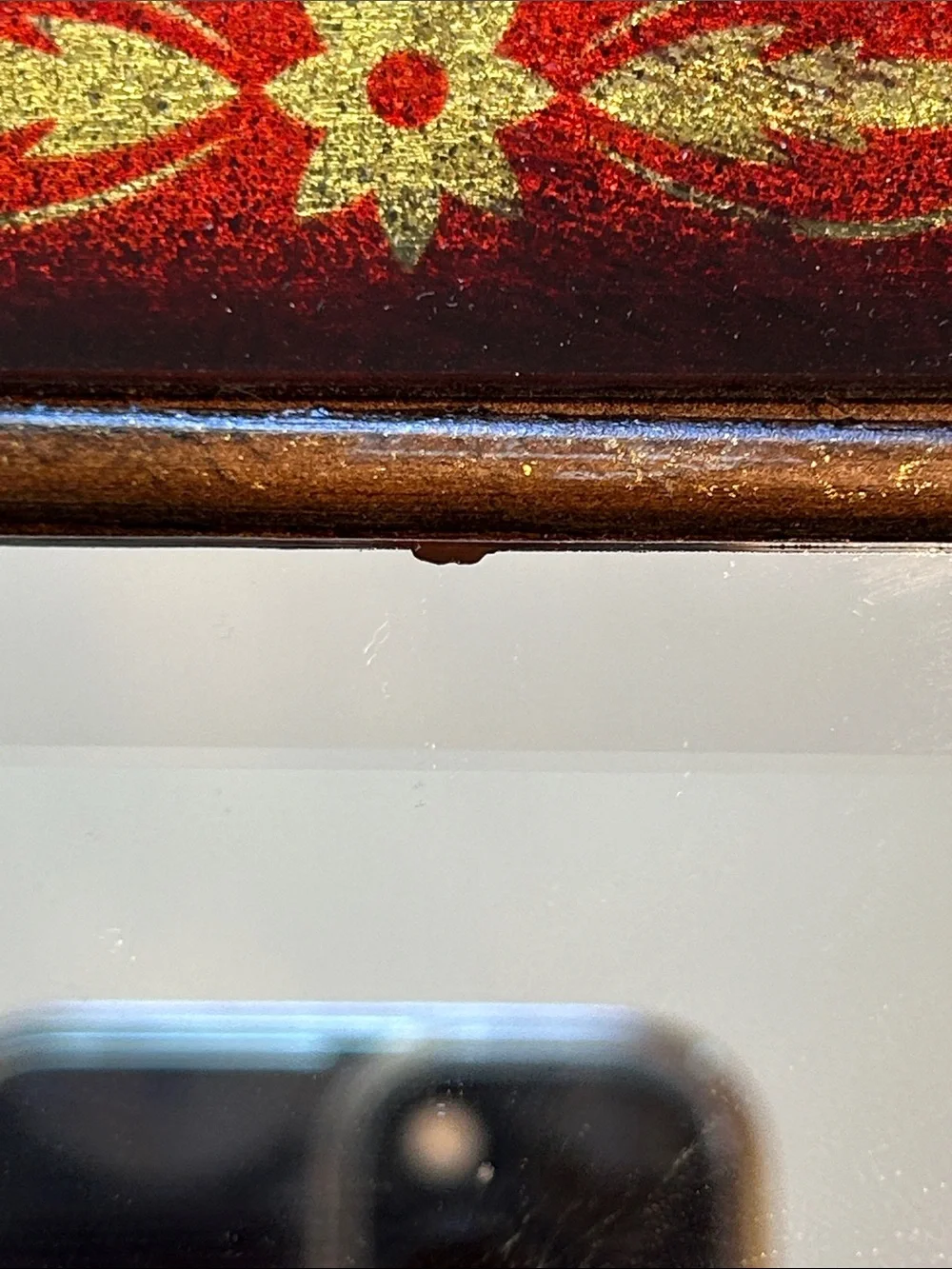 Vintage Red & Bronze Ornate Wall Mirror Pair